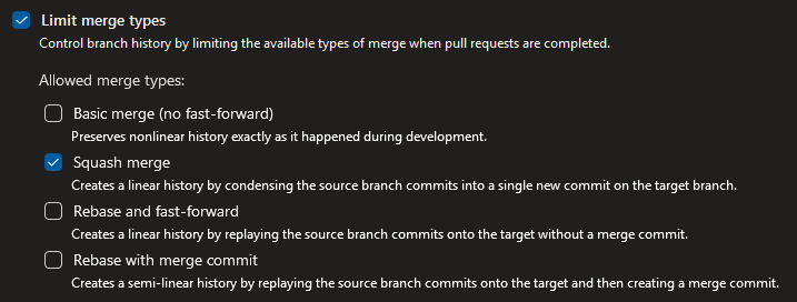 Leave only 'Squash merge' checked